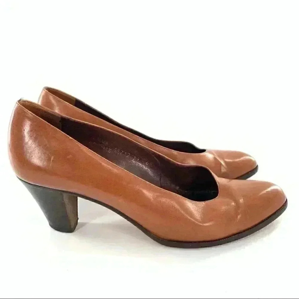 Ballin tomaia womens heels size 39 tan brown Italian leather 80s vintage career